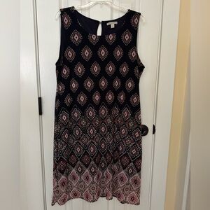 Dana Buchman Navy and Pink Printed Midi Dress